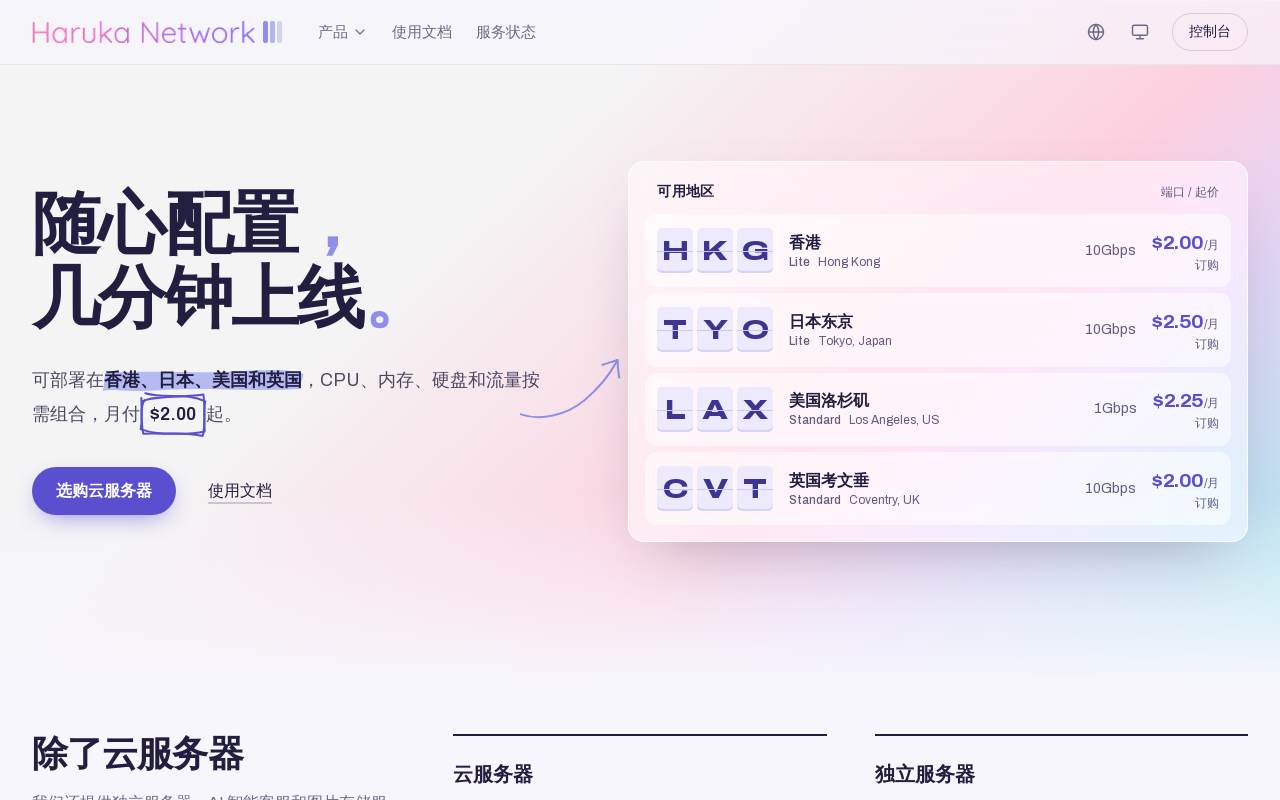 Haruka Cloud 官网截图